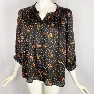 T-bags Los Angeles Black Paisley Blouse Size Small